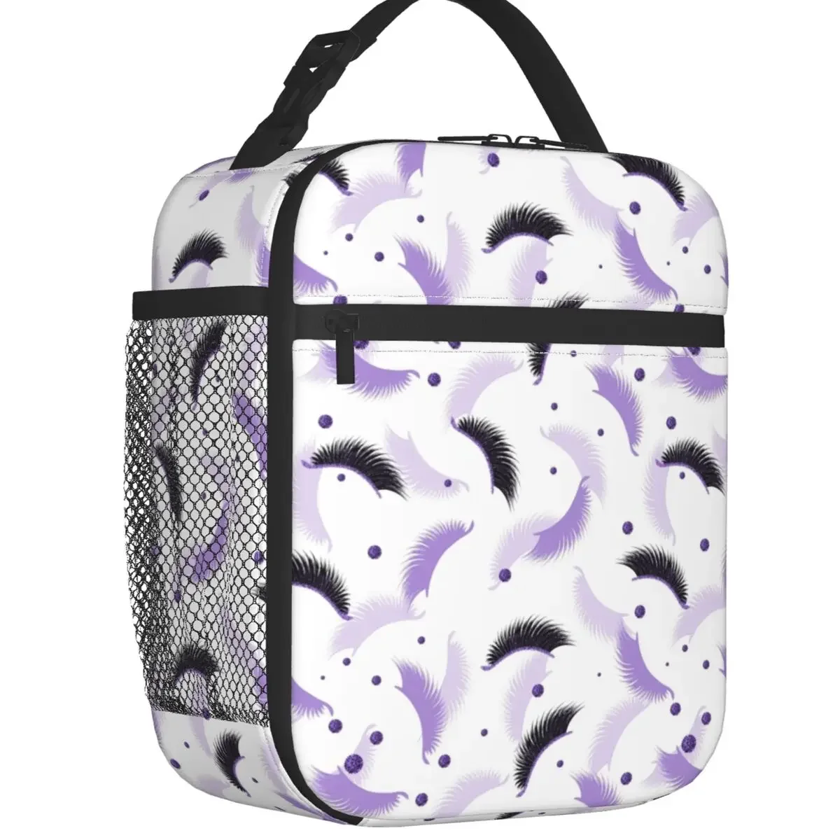 

Eyelash Eyes Insulated Lunch Tote Bag Lashes With Purple Glitter Effect Seamless Cooler Thermal Bento Box Outdoor Camping Travel