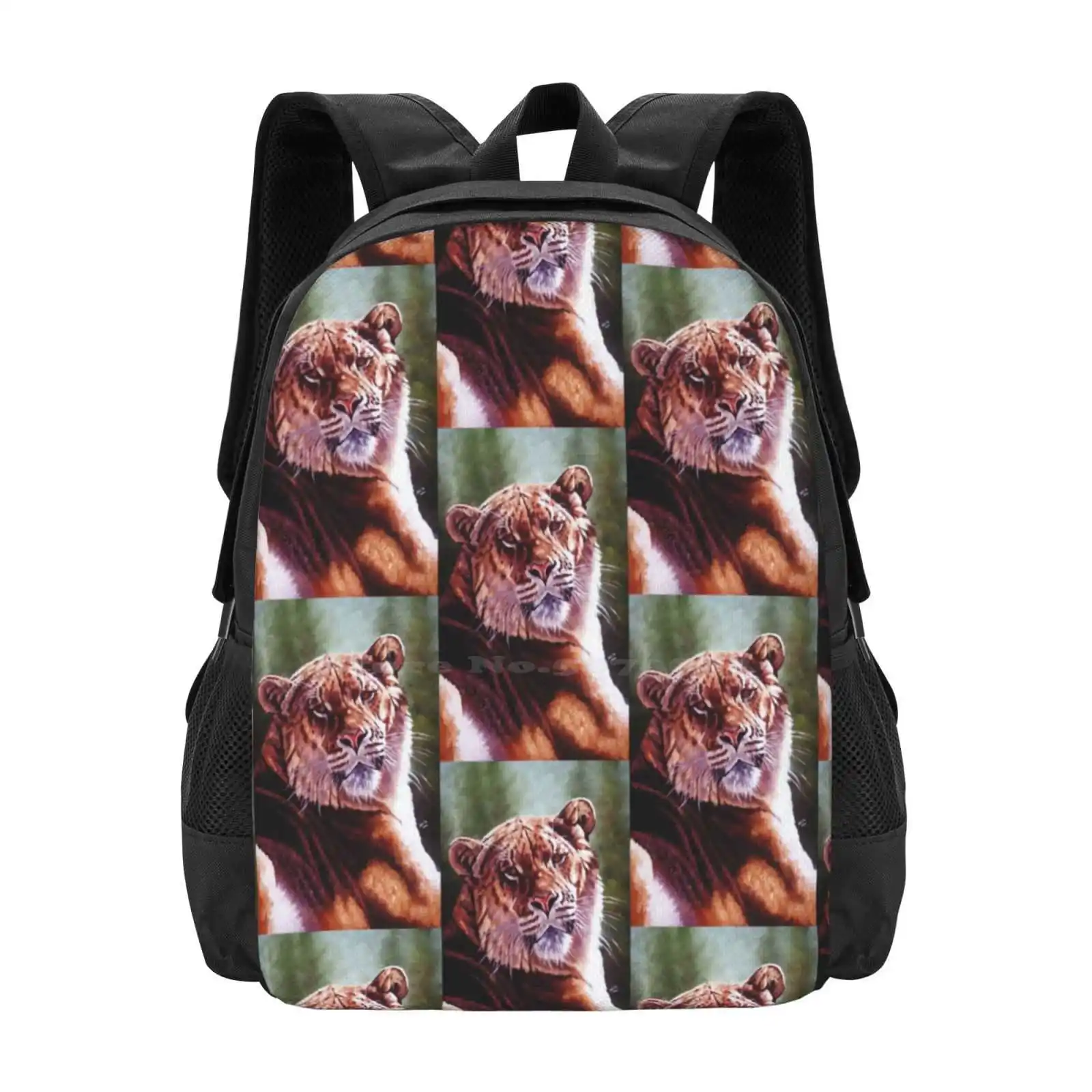 Sophie, The Liger Hot Sale Schoolbag Backpack Fashion Bags Liger Oil Wildcat Wildlife Hybrid Animal Mammal Carnivore Hunter