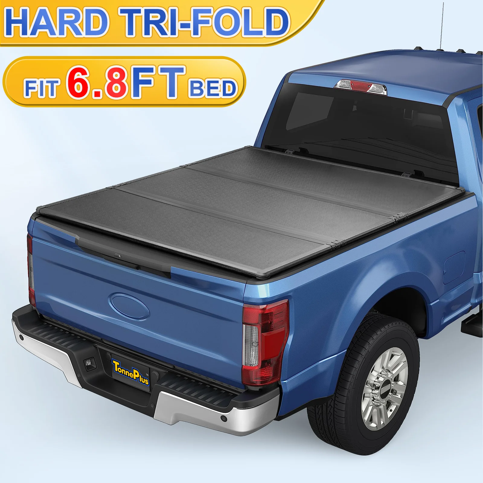 TonnePlus FRP Hard Tri-Fold Bed Tonneau Cover Truck Bed Covers for 1999-2024 F250 F350 SuperDuty 6.8FT Bed ; Lightning 81.9