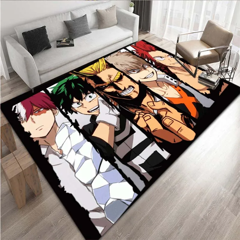 My hero academia anime pattern print living room bedroom carpet floor mat bedroom decor anime rug square rug carpets