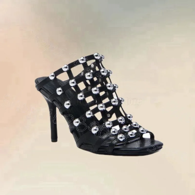 

Crystal Decor Black Hollow Design Open Toe Slippers Slip On Women Shoes Thin High Heels Party Banquet 2026 Zapatos Para Mujere