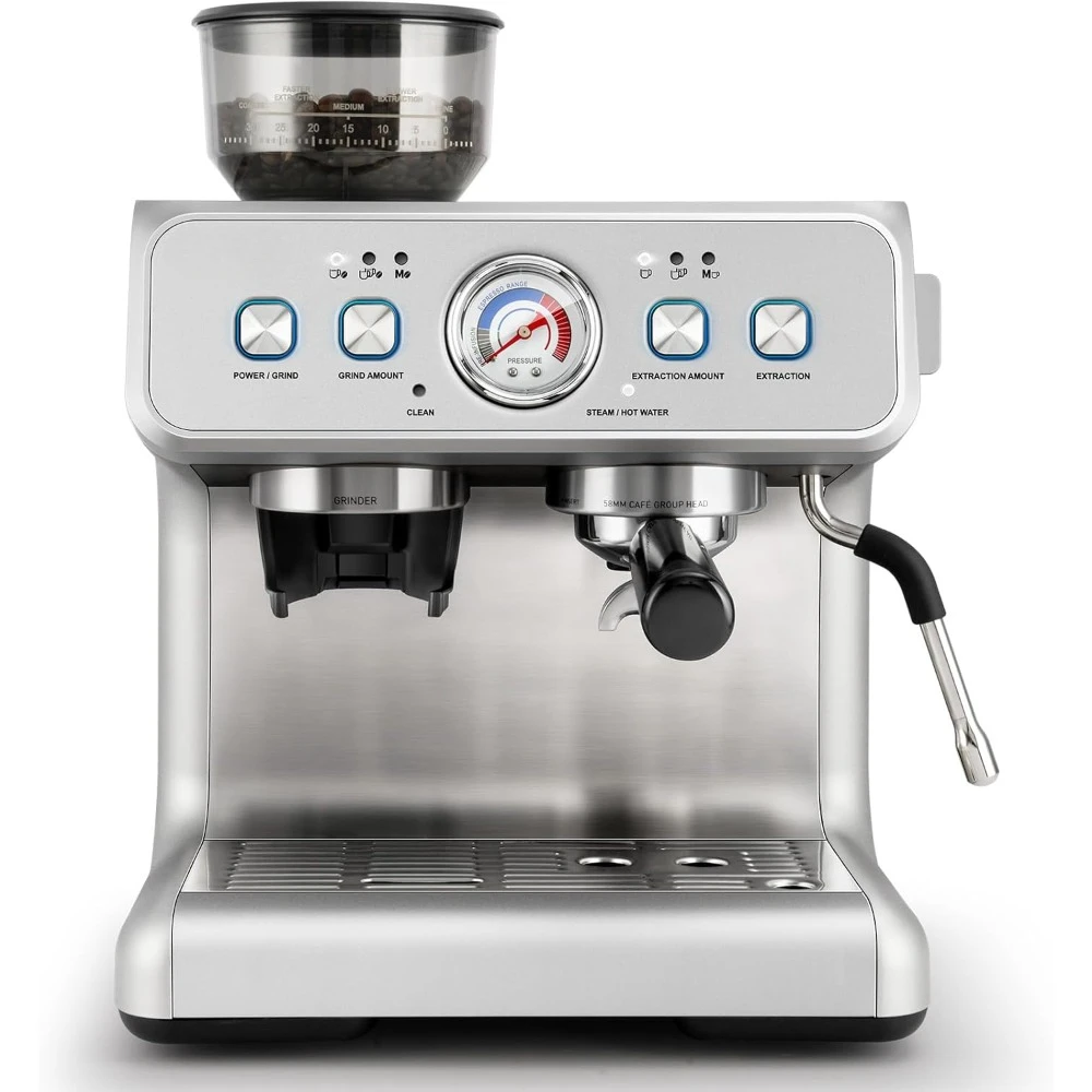 Upgraded Dual Boiler Espresso Machine, Barista Level Steam Wand, Built-in Grinder with 31 Size Settings, Portable Coffee Maker