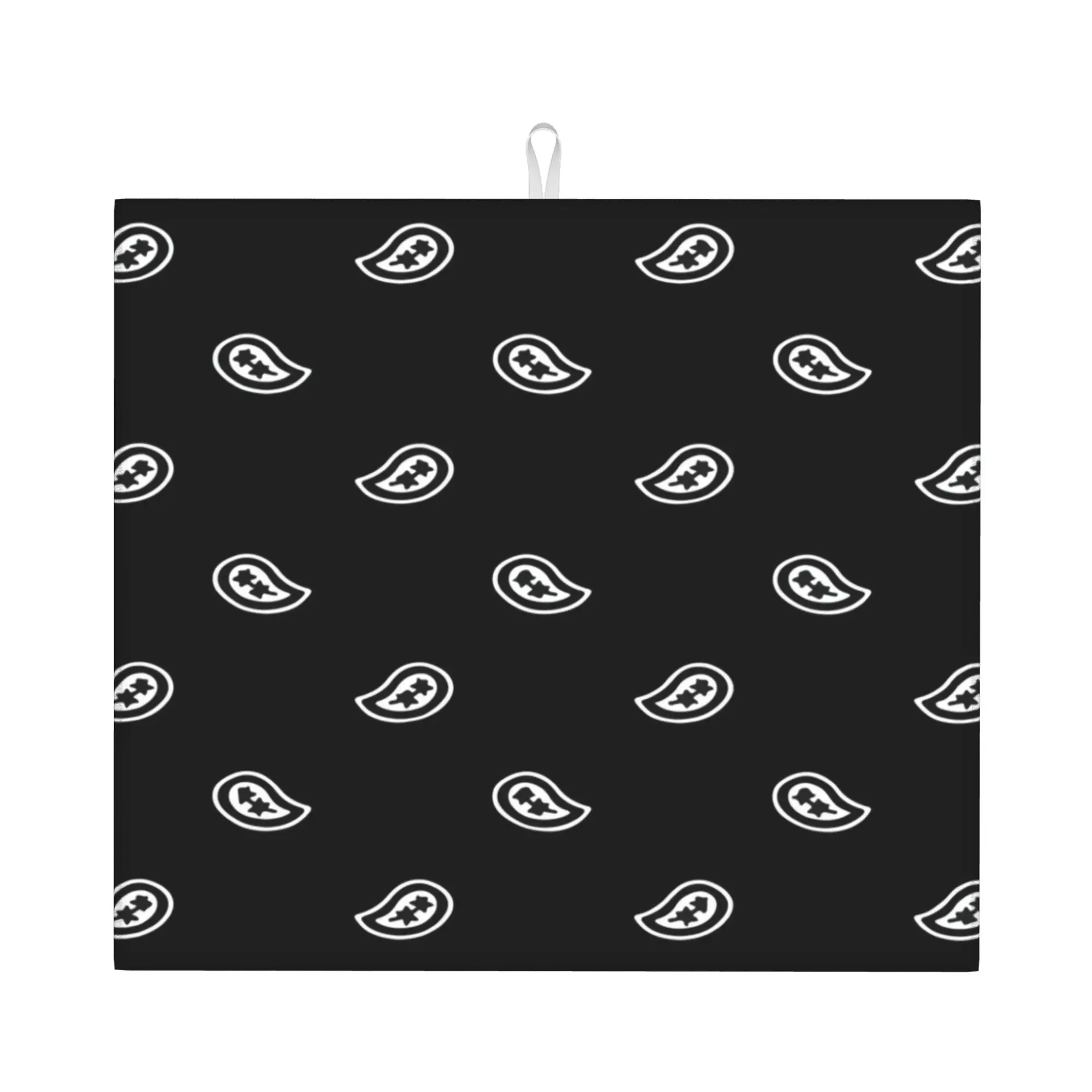 Drying Mat For Kitchen Black and White Bandana Paisley Barware Tableware Oil Proof Bohemian  Washable Kitchen Sink Drying Pad