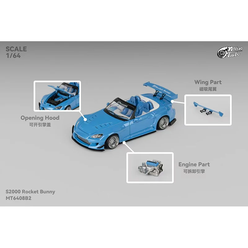 PreSale MT 1:64 Pandem S2000 S2K Metallic Blue Diecast Diorama Car Model Toys MicroTurbo