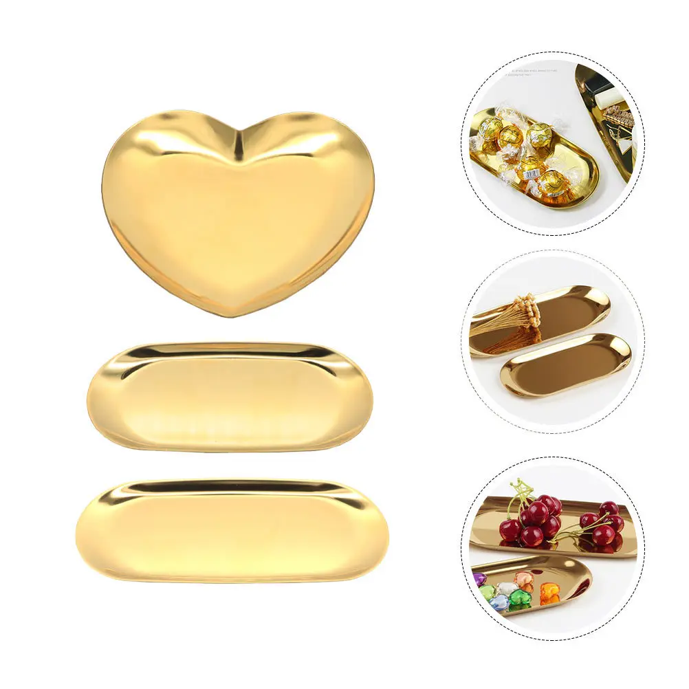 

3Pcs Stainless Steel Storage Tray Jewelry Tray for Home Manicure Tool Organizer Color Mixing Palette Desktop Adornment Sundries