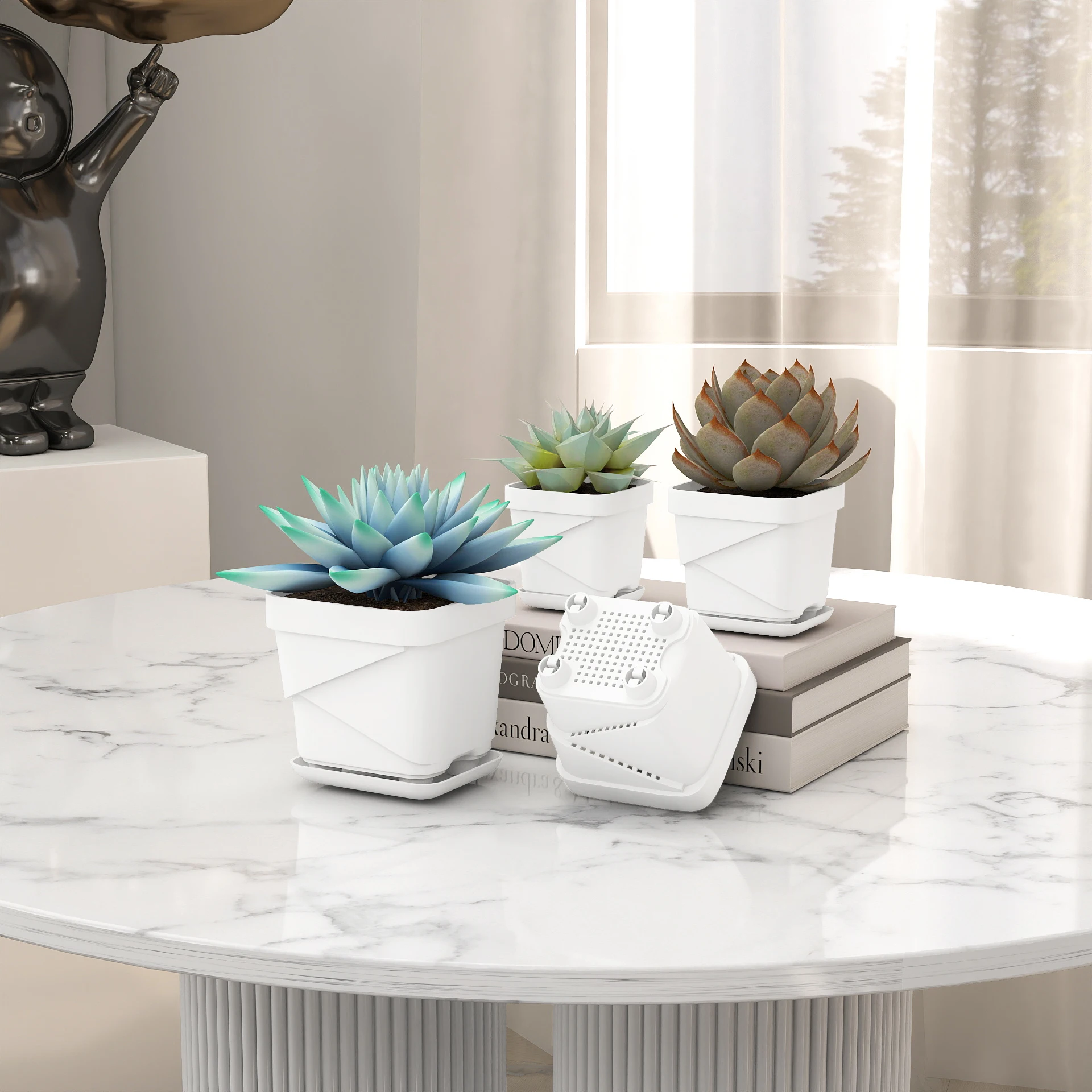 Thickened Breathable Succulent Plant Pot With Removable Tray Anti Rot Root Square Plastic Planter For Cactus Home Garden