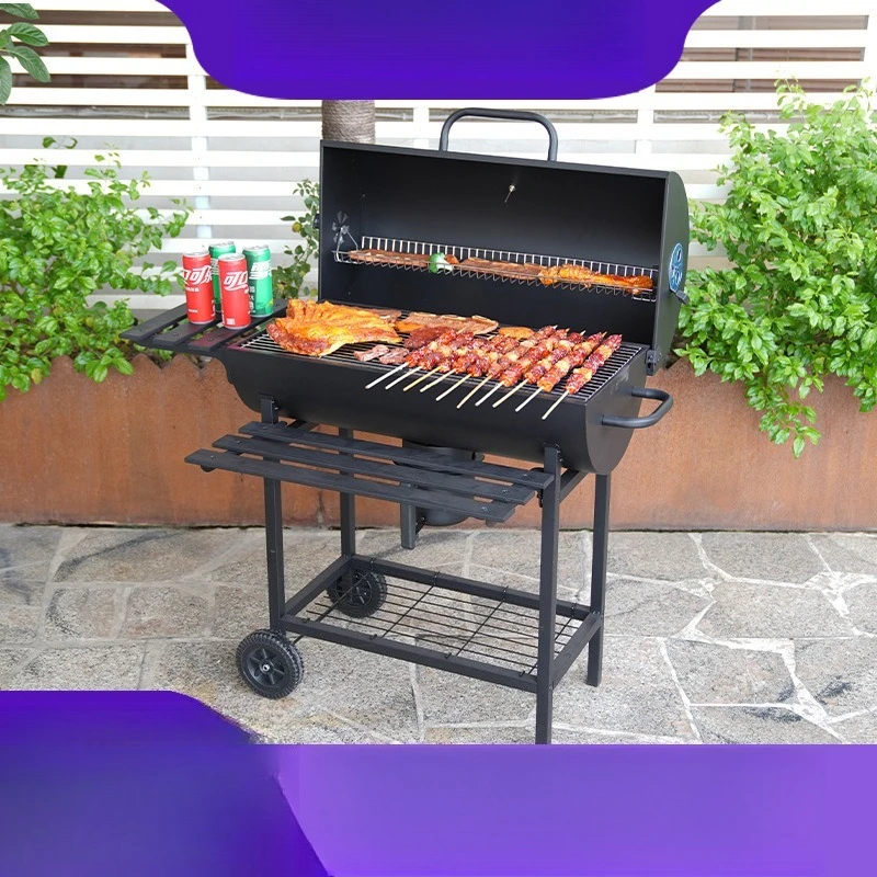 Folding Plate Outdoor BBQ Grill, Large Portable Courtyard American Style Charcoal Roaster