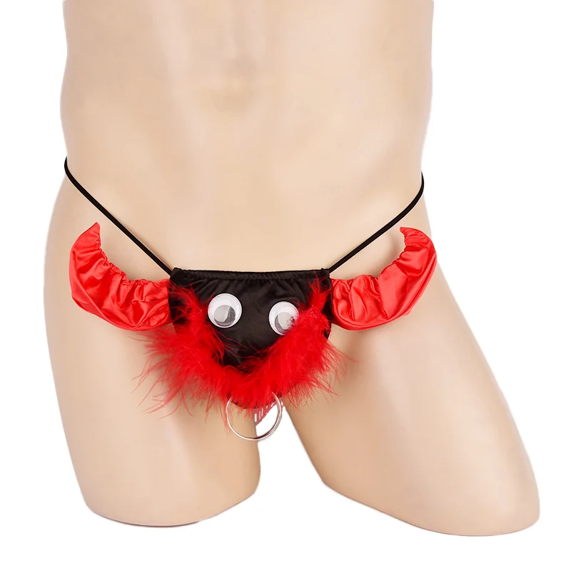 Men's Novelty Underwear Cartoon Animal Shaped Lace up Cow Head Sexy thong Metal Ring Funny T-shirt