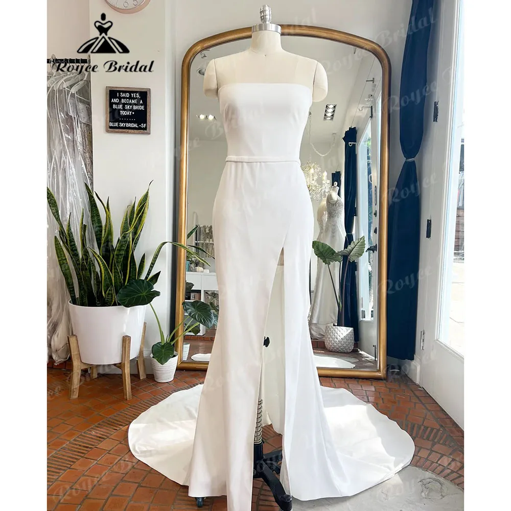 Vestido Novia Soft Satin Split Side Off Shoulder Mermaid Wedding Dress Women 2023 Beach Bridal Receipt Party Gown Roycebridal