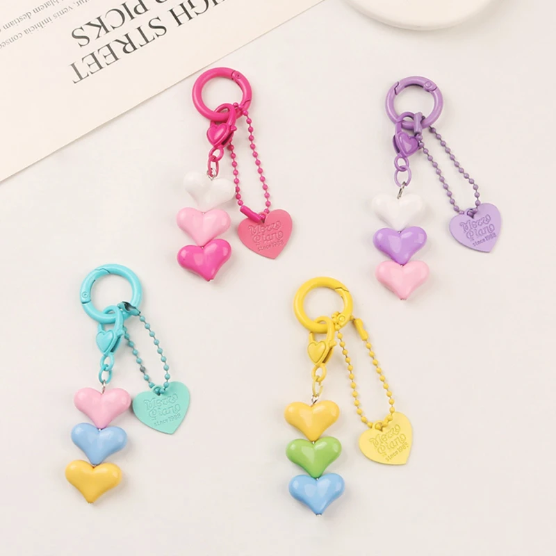 Trendy Stacked Love Heart Keychain DIY Heart Charms Car Backpack Earphone Keyrings For Women Friend Couple Gifts Accessories New