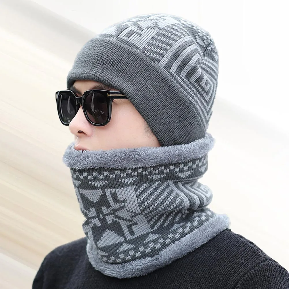 

1pc Winter Warm Knitted Scarf Hat Set For Men One Size Fits Most Soft Comfortable Headgear Neck Warmer For Skiing Cycling