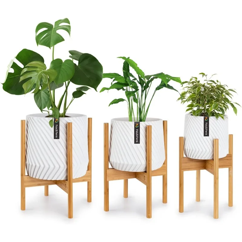 Set of 3 Bamboo Plant Stands for Indoor Plants - Ideal for 8'', 10'' and 12'' Plant Pots