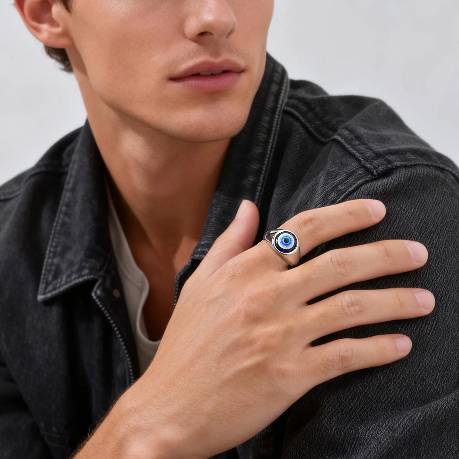 Vnox Hip Hop Evil Eye Ring for Men Women, Stainless Steel Blue Devil Eye Signet Rings Punk Eyeball Jewelry Gift 13MM Wide Band