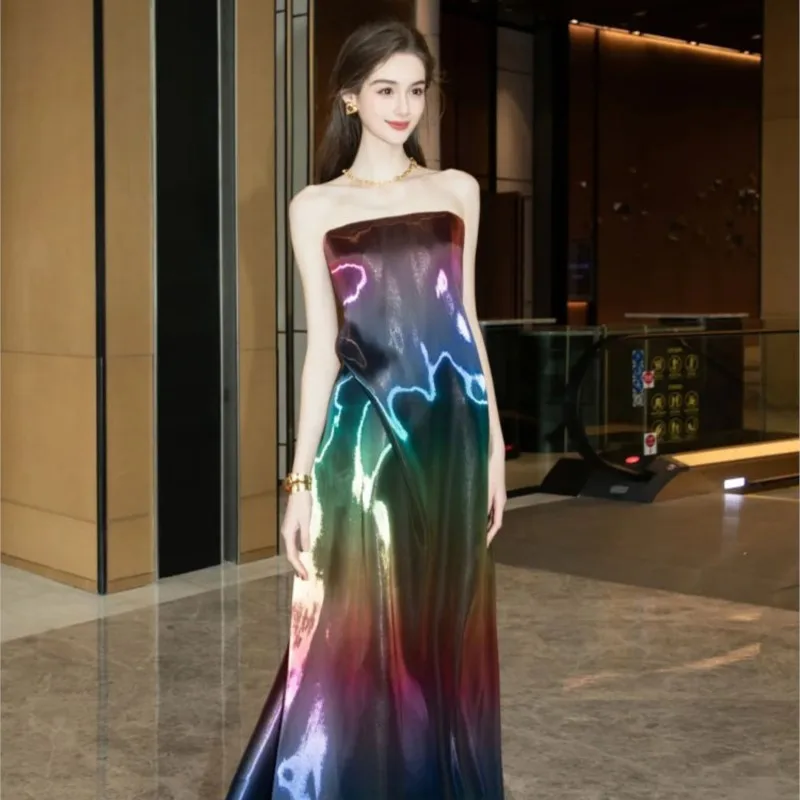 

Light luxury minority birthday party morning gown out to welcome guests toasting dress sleeveless chest long