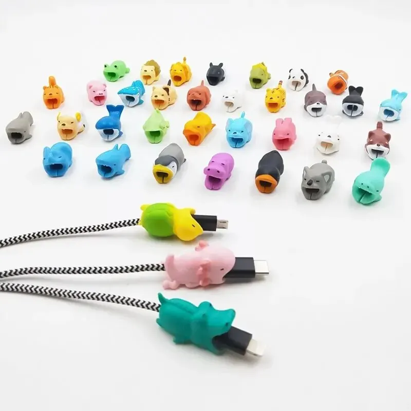 3pcs Cartoon Cute Animal Bite Bite Data Cable Protector Data Cable To Prevent Breakage Protector