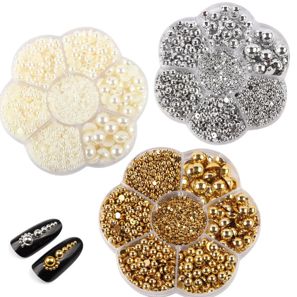 3100pcs 2/3/4/5/6/8/10mm Half Round ABS Pearl Beads Flatback Rhinestones For DIY Jewelry Nail Art Garment Decor Craft F0618