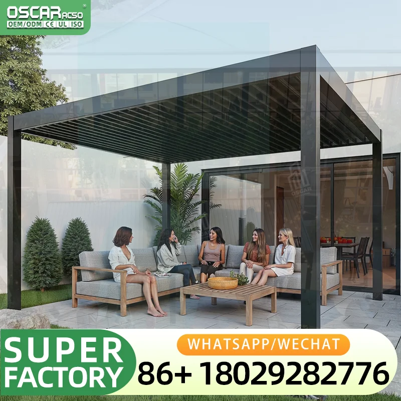 Aluminum Pergola with Bioclimatic Louvered Roof Sliding Balcony for Garden Residential Landscape pergola