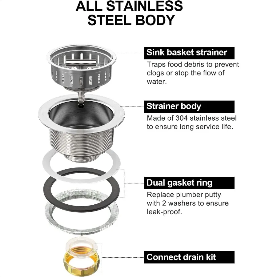 BOTEMY B9171 Слив для кухонной мойки 3 1 2-дюймовый сливной фильтр для кухонной мойки в сборе Комплект из нержавеющей стали Ситечко для раковины Корзина Слив Sto