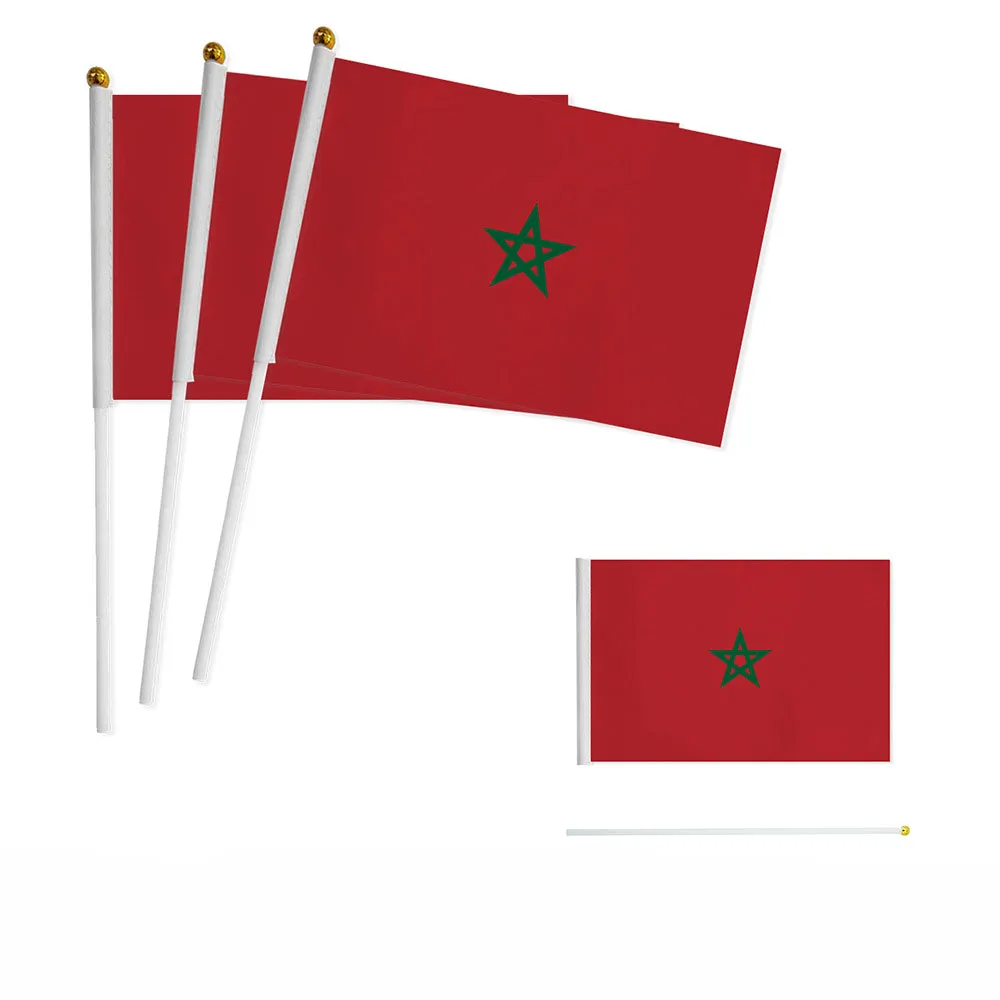 Morocco Hand Flag 14*21cm Handheld  Moroccan National Hand Held Small Waving Flag Indoor Outdoor Home Decor