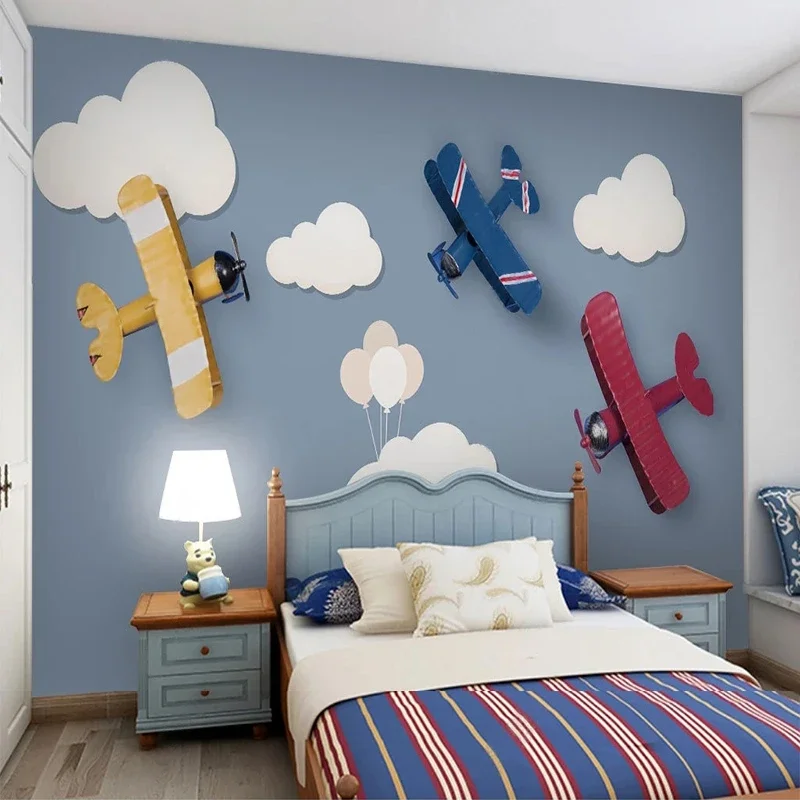 Custom Mural Wallpaper 3D Modern Cartoon Hot Air Balloon Airplane Children's Room Background Wall Papel De Parede Home Décor