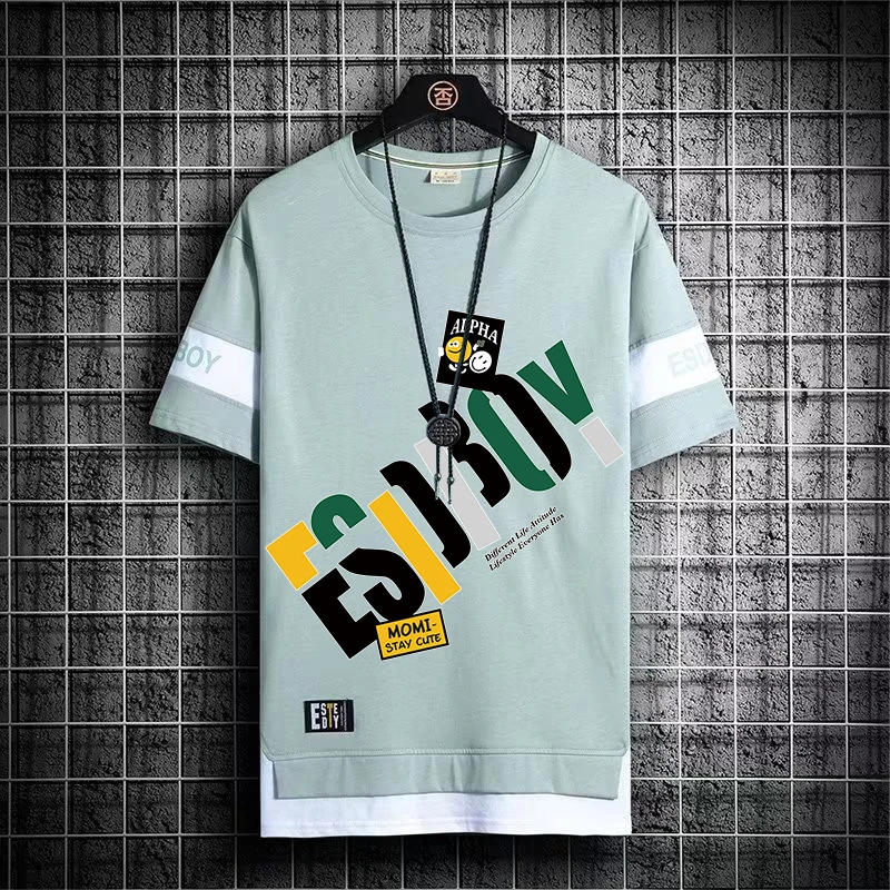 Summer Korean Fashion Short Sleeve Tops Tees Men 2024 New Men's T Shirt Casual Harajuku Men Clothing Print Graphics T Shirts Men