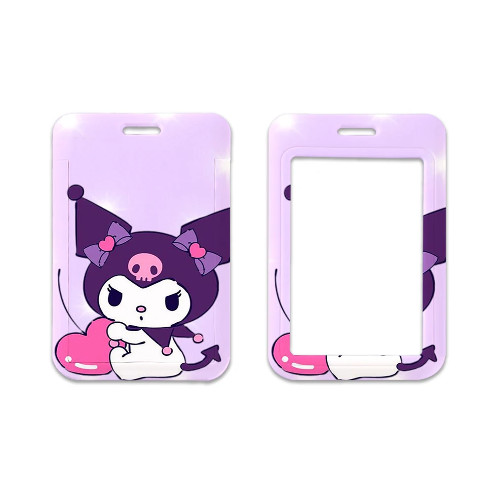 W Custom Cartoon Kuromi Lanyard Kids Keychain Key Badge Women Mobile Phone Rope Lanyard With Kawaii Card Holder Cover