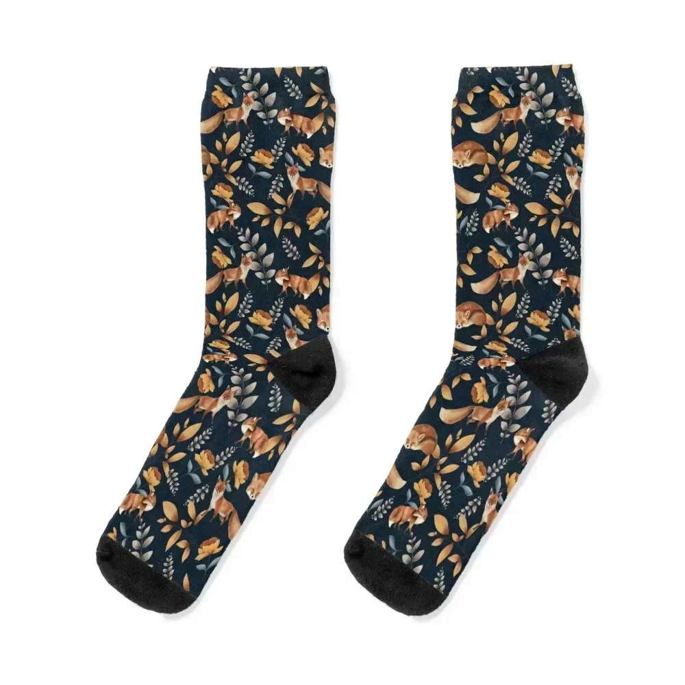 

Woodland Red Fox on Blue Background Socks Stockings man essential valentine gift ideas cycling Women Socks Men's