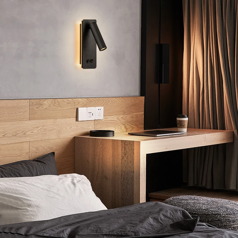COB 9W LED Wall Sconce Reading Light Fixture Rotatable Spotlight DualSwitch Bedroom Bedside Lamp Acrylic Indoor Lighting Hotel