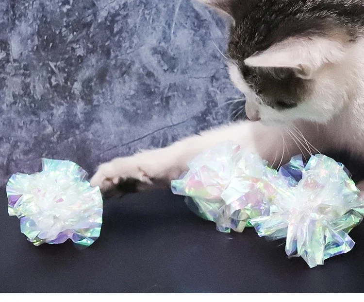 1/3/6/12pcs SunGrow Crinkle Ball Cat Toy Colorful Mylar Balls Cat Crinkle Ball Cat Foil Balls Shiny Cat Ball Clear Kitten Balls