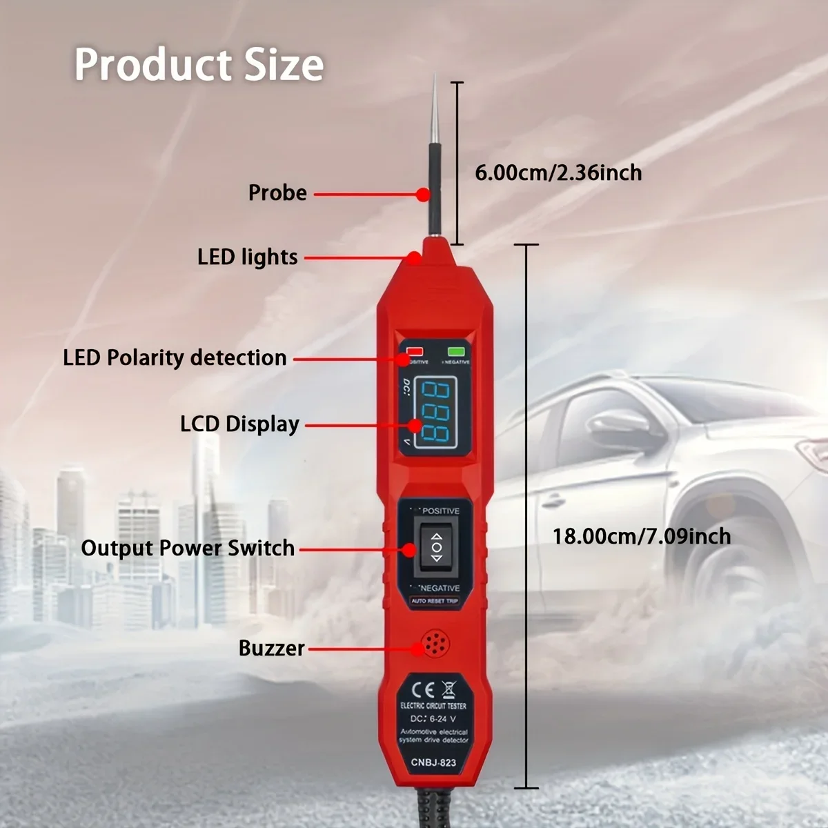 Smart Car Circuit Tester 823, with Led Voltage Display - USB Powered, Compatible with 3.5-36V Dc Vehicles