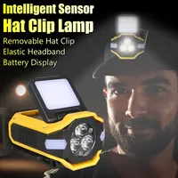 F2 LED Cap Clip Headlight COB Headlamp Induction Head Lamp Built-in Battery USB Rechargeable Head Flashlight Fishing Light