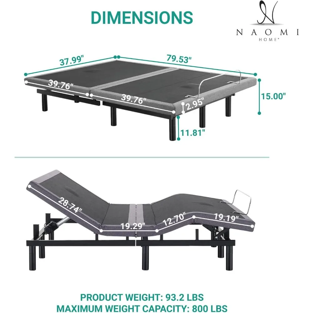 bed frame twin with Lumbar Support & Head Tilt, Foot Incline, Back & Leg Massage, USB Ports, Massage Bed with Wireless Remote