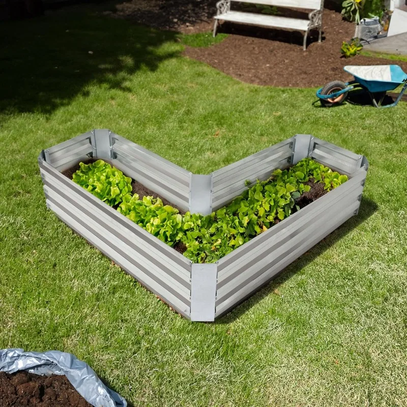 Galvanized Raised Garden Bed - Metal Raised Bed for Gardening  - Silver - 12” H L-Shaped