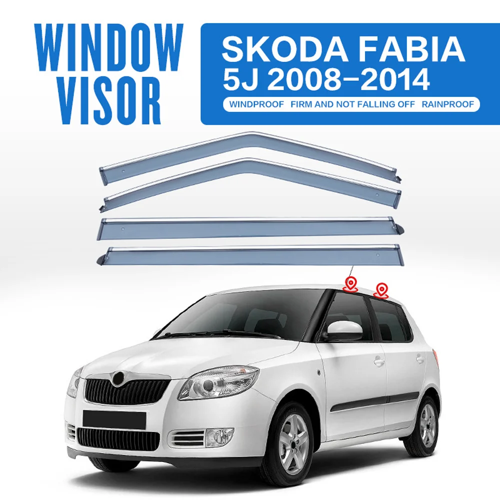 

Chrome Strips Rain Guards for Skoda Fabia 2010-2014 Window Visor Wind Deflectors Door Visor Vent Shades Ventvisor