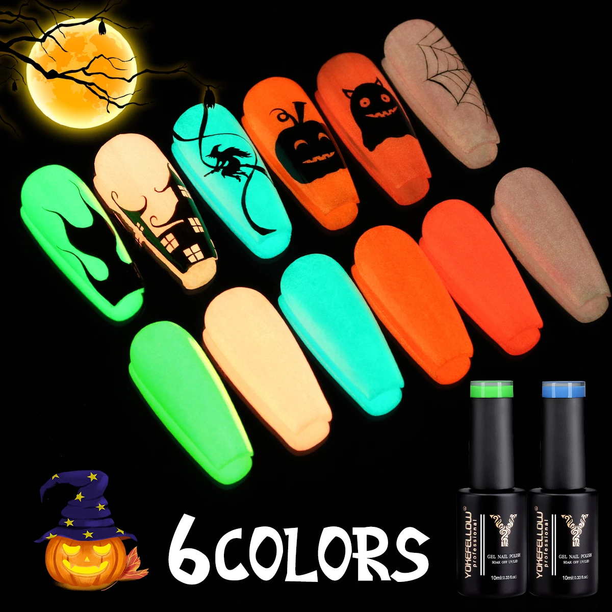 YOKEFELLOW Neon Gel Nail Polish Halloween Neon Orange Pink Gel Polish Long Lasting Soak Off Fluorescent Colors Gel Polish Gifts