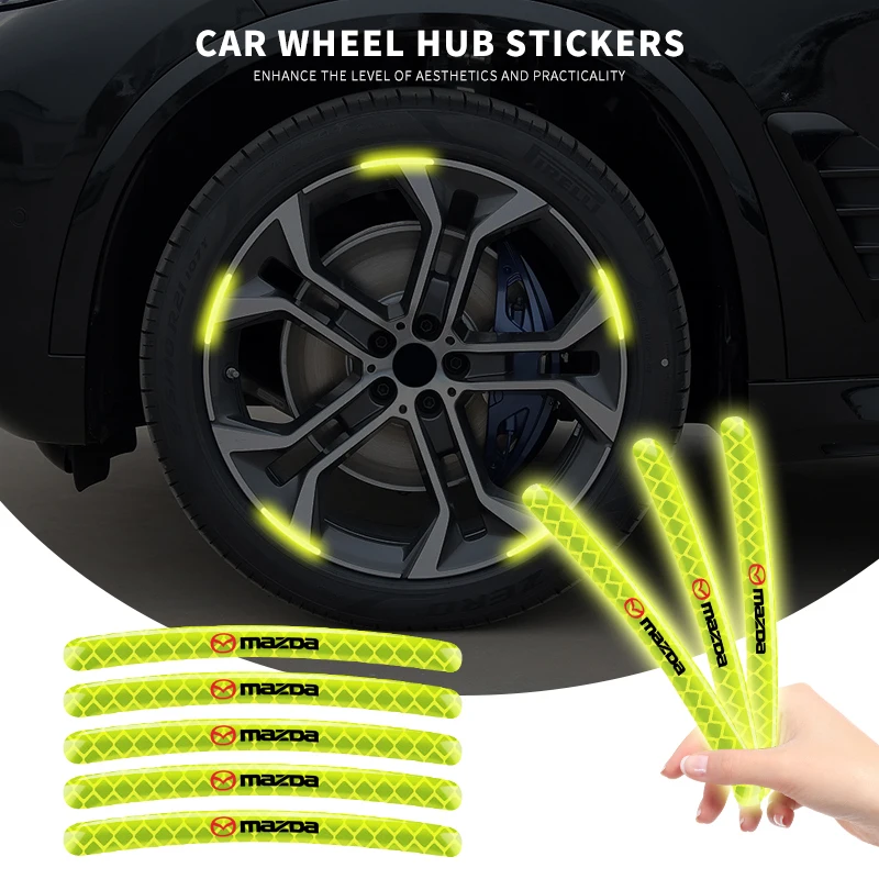 

Car Wheel Hub Reflective Sticker Tire Rim Reflective Strip Luminous For Mazda 3 CX3 CX4 CX5 CX7 CX8 CX9 Atenza Axela Car Styling