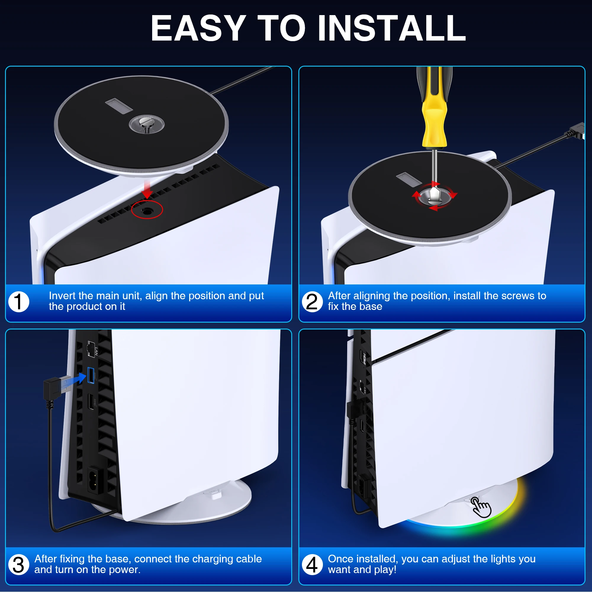 BEBONCOOL X1000 For PS5 Slim Vertical Stand with Charging Cable For PS5 Slim Vertical Station Small Space Base view 6