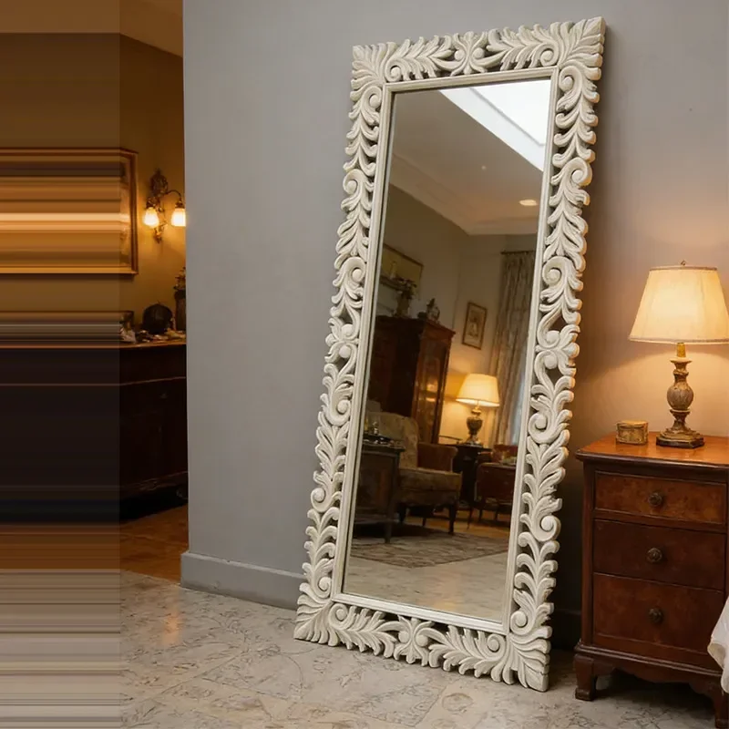 French Retro Curly Grass Pattern Engraved HD Full Body Mirror for Bedroom Living Room Wall Mounted Advanced