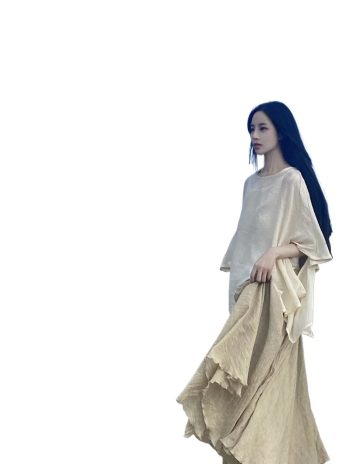 Nieuwe Chinese Sle Katoen Linnen Set vrouwen Onregelmatige ort Sve T-shirt Drifting Grote Swing f Rok Ultra Fairy Tee P...