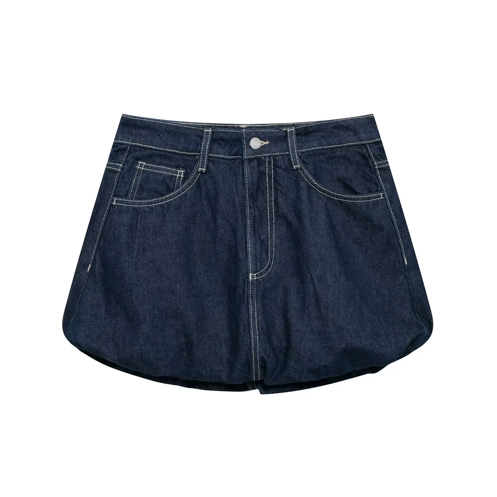 

HH TRAF Women's Fashion Retro Versatile Denim Pocket Balloon Fit Mini Skirt Female Chic Elegant Zipper High Street Casual Skirt