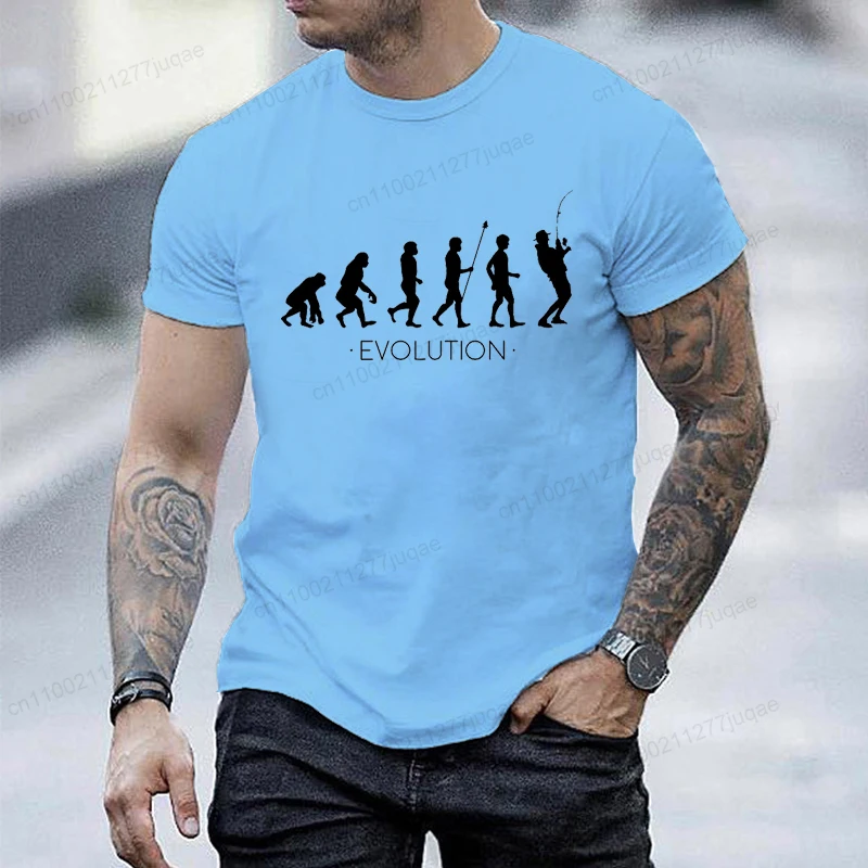 Fishing Evolution Print Men's T-Shirt, Soft & Breathable Round Neck Short Sleeve Tee, Fisherman Fishing Trip Unisex Style Shirts