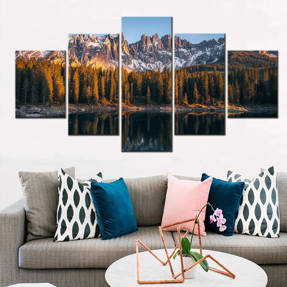 

5 Pieces Landscape Canvas Painting Nature Dolomites Karersee Lake Wallpaper Home Decor Picture Print For Living Room Artwork