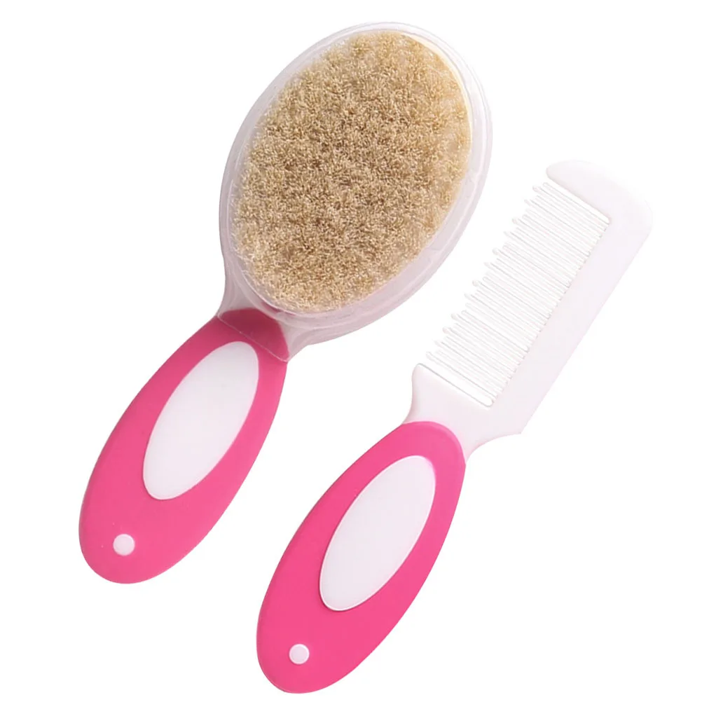 

Розовый набор для ухода за ребенком, 2 шт., щетка для волос для новорожденных, расческа для младенцев, массажер для головы, закругленные зубы, безопасная для чувствительной кожи головы, детская расческа