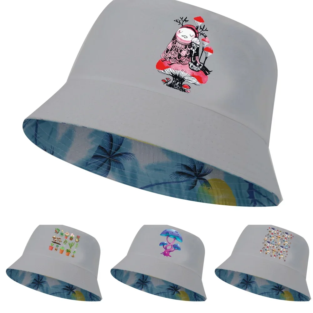 

New Double-sided Wear Fishing Hat Fisherman Cap for Boys/Girls Outdoot Mushroom Print Bucket Hats Summer Women Men's Travel Hat