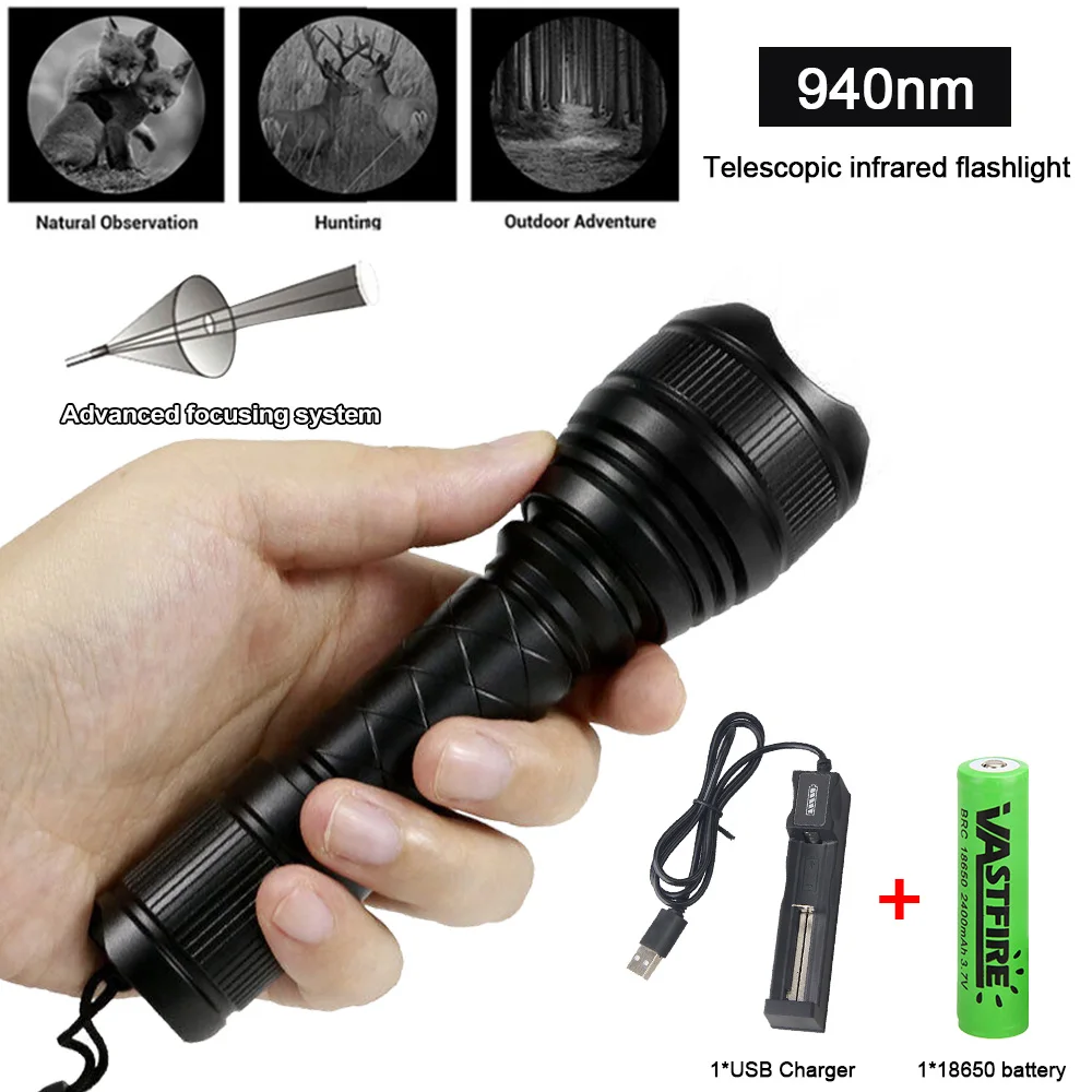 T21 IR Flashlight 200 yard Zoomable Focus 7 Watt 850nm-940nm LED Infrared Radiation Lamp Night Vision Torch Hunting Lantern