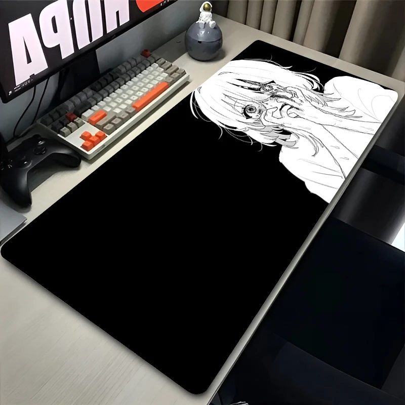 Cute Mouse Pad Computer Anime Girls Keyboard Pad Natural Rubber Black And White Desk Mouse Mat Perfect Gift for Girlfriend Women