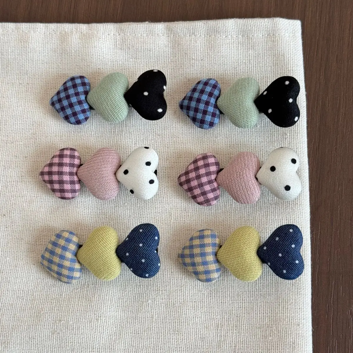 1 Pair Heart Shape Hair Clips for Girls Cute Checkered Polka Dot Side Clips Small Snap Barrettes for Kids Hair Accessories Gift view 2