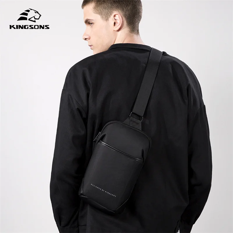 Kingsons-Sac à bandoulière noir pour homme, mode masculine, imperméable, simple initié, sac de poitrine décontracté pour garçon