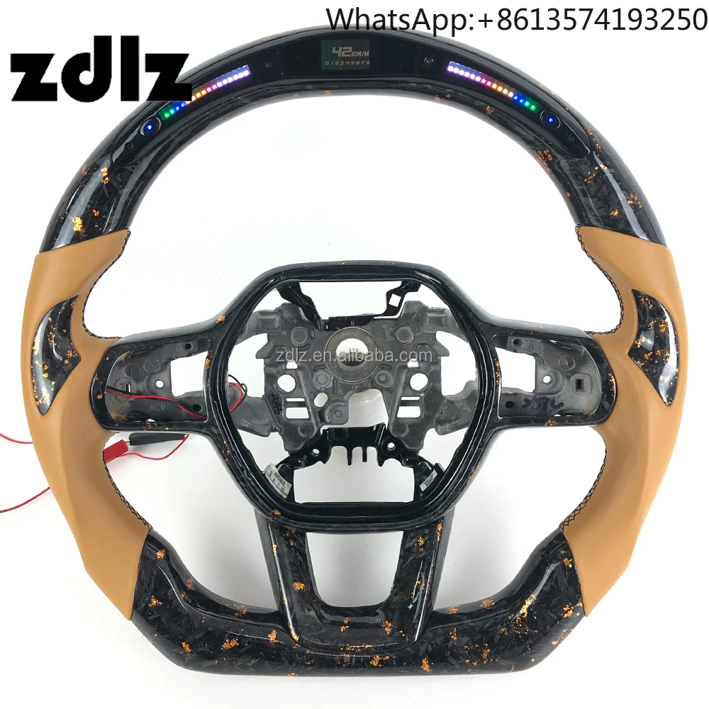 

For 2021 2022 2023 2024 for Honda Civic 11th Gen Customized LED Smooth Leather Forged Carbon Fiber Steering Wheel