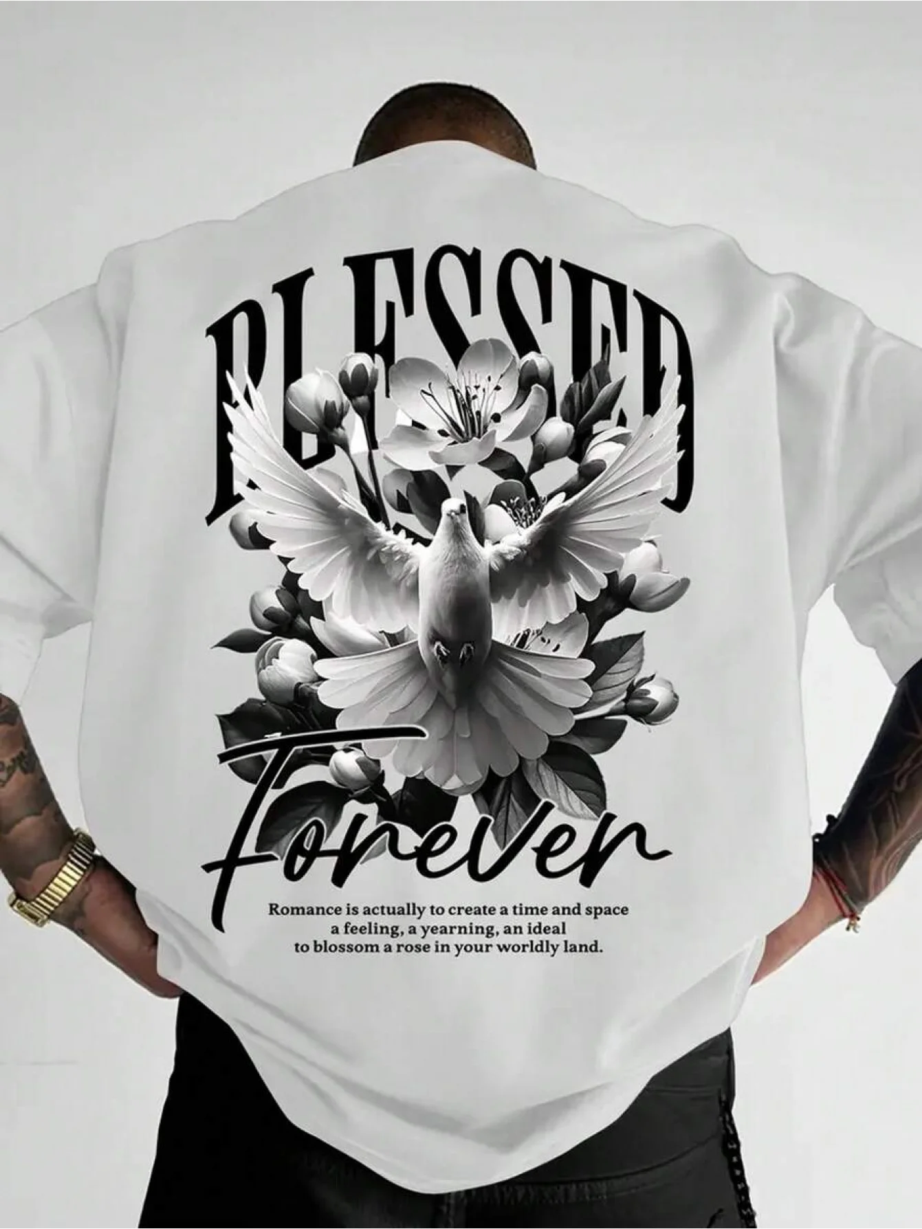 Blessed Forever Dove and Floral Print on 100 Cotton Mens T shirt Great for Summer Streetwear and Casual Urban Outings